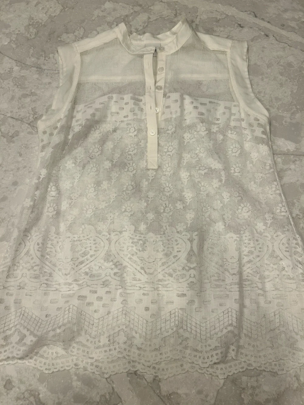 CAbi White Sheer Mesh Button-Front Top - Picture 1 of 3